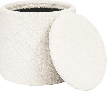 PINPLUS Ottoman with Stroage Round Boucle Ottoman and Tray Sherpa Removable - Image 7