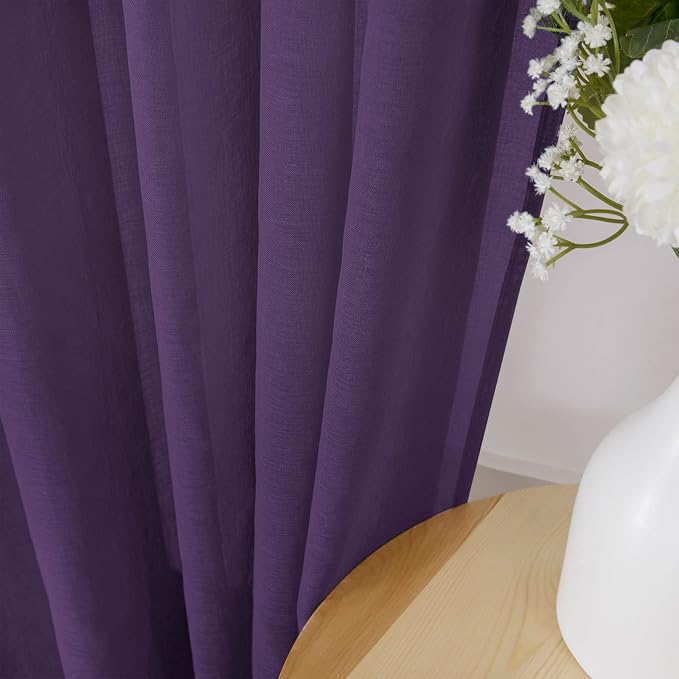 Tollpiz Sheer Tier Curtains Kitchen Linen Textured Half Curtain Sheers Light - Image 3