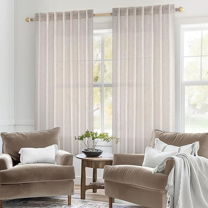 MIULEE White Linen Curtains 52x54 Inch Length 2 Panels - Image 2