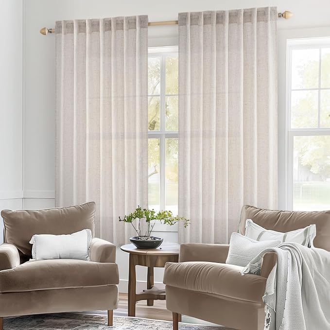 MIULEE White Linen Curtains 42x63 Inch 2 Panels - Image 2
