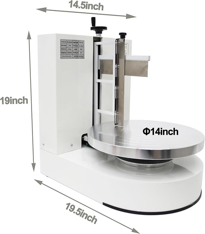 TECHTONGDA Cake Cream Spreading Frosting Icing Turntable Automatic Coating Machine with Graduated Scraper 60-320RPM Rotating Speed for 6-14inch Cakes White