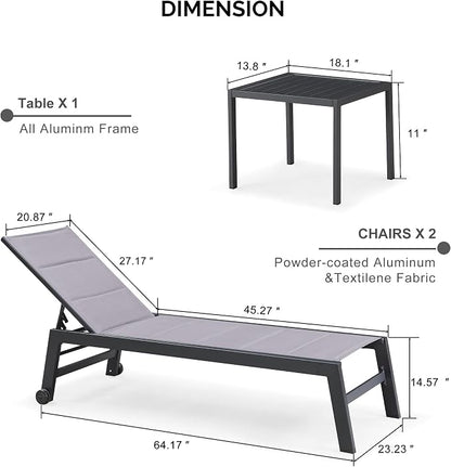 PURPLE LEAF Outdoor Chaise Lounge Set of 2 Aluminum Patio Lounge Chair - Image 2