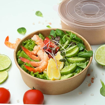 36oz 50 Sets Large Kraft Paper Bowls with Lids, Disposable Bowls with Lids, Paper Salad Bowls, Paper Food Container with Lid Perfect for Hot/Cold Food, Soup, Salad, Ice Cream