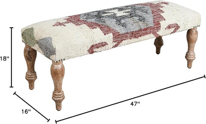 LR Home Off-White/Multicolor Handmade Upholstered Bench - Image 2