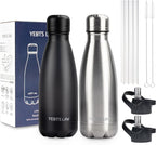 Insulated Water Bottle, 2 Pack-9oz Stainless Steel Water Bottles with straw lid, Metal Sports Water Bottles for Boys,Girls, Double Wall Vacuum BPA-Free Flask for Sports (Black-Sliver)