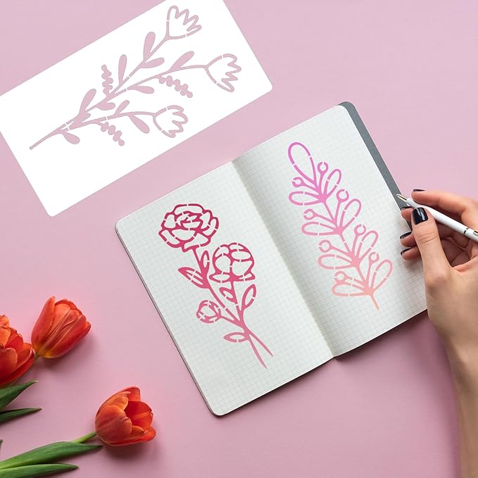 Flower Stencils for Painting on Walls Flower Stencil Floral Stencil for Painting on Wood Canvas DIY Crafts Decor