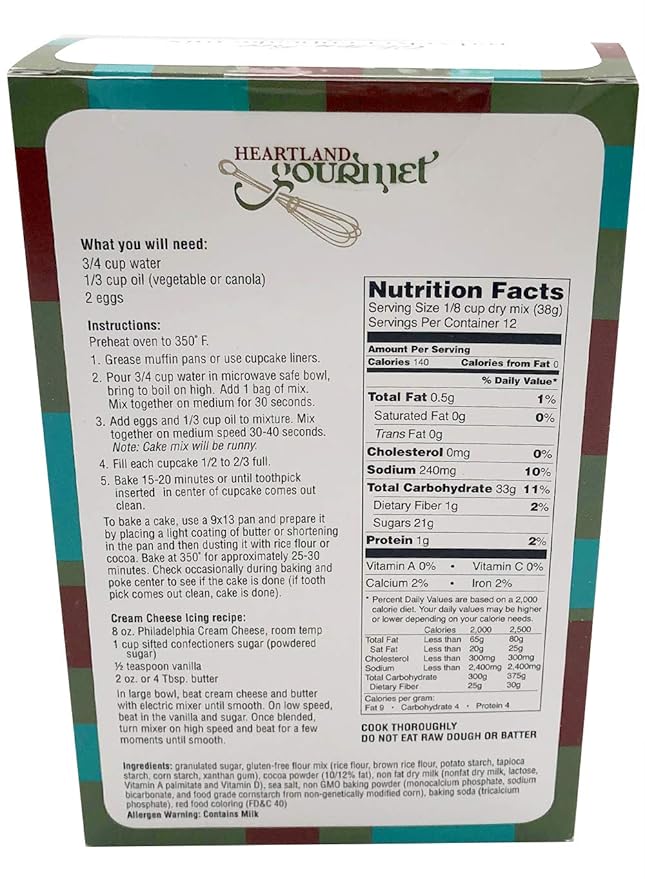 Heartland Gourmet Gluten Free Red Velvet Cupcake Mix - Rich and Decadent - Certified Gluten Free Ingredients - All Purpose - Safe for Celiac Diet - 2022 - Pack of 1