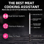 Amsau Wireless Smart Meat Thermometer with Bluetooth | Long Range | Measures Internal & Ambient Temp | for BBQ, Oven, Grill, Kitchen, Smoker, Rotisserie (Black)