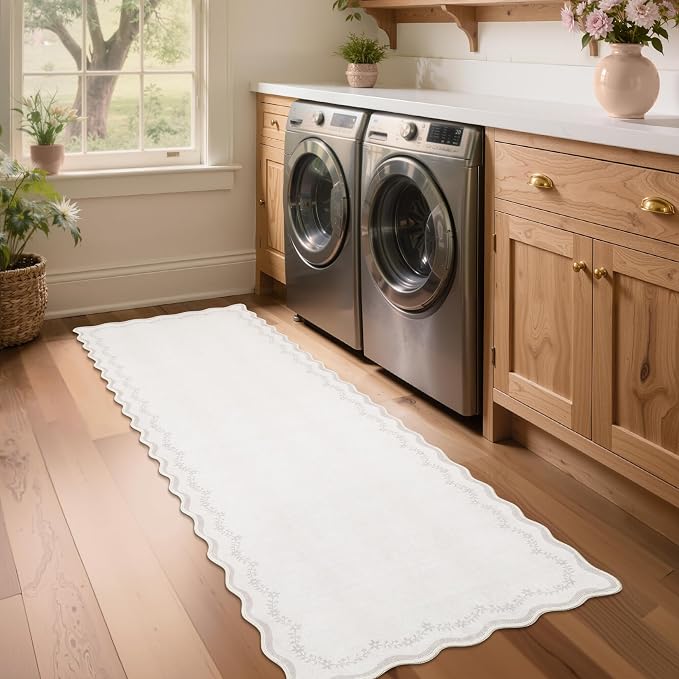 GarveeHome 2.5x8 Scalloped Washable Runner Rug Non Slip Hallway Kitchen Rug | - Image 8