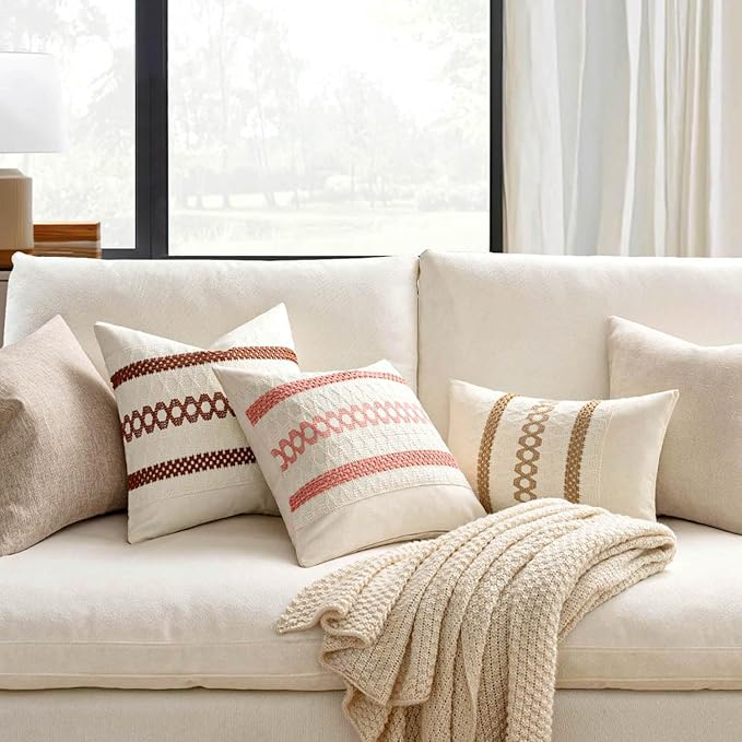 MIULEE Set of 2 Coral Red Boho Decorative Pillow Covers 18x18 Inch | Farmhouse - Image 2