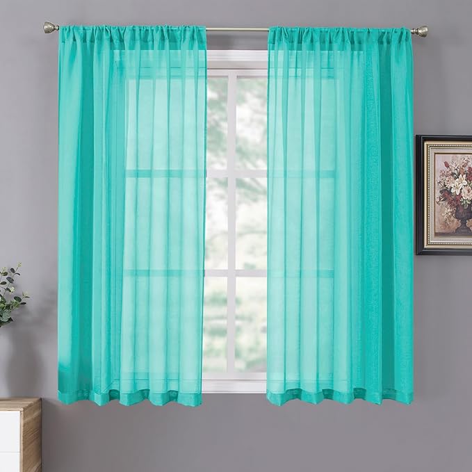 Tollpiz Short Sheer Curtain Living Room Linen Textured Curtains Sheer Light by Tollpiz