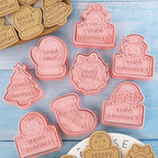 8 Piece Christmas Cookie Cutters, 3d Raised Design Gingerbread Cookie Stamps, Cookie Cutter Set suitable for Frosting Decoration, Mini Pie Molds, Apple Pie Pastry Biscuit Cutter (Christmas-F)