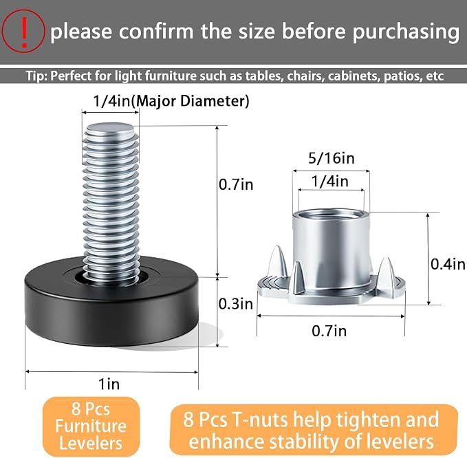 1/4" Thread Leveling Feet, Adjustable Furniture Feet Threaded Screw in - Image 2