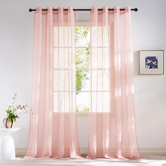 NICETOWN Light Pink Sheer Curtains 96 inches Long, Grommet Voile Sheer Textured by NICETOWN