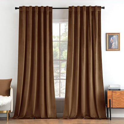 MIULEE Velvet Curtains 52x84 inches 2 Panels Brown Blackout Curtains | Luxury by MIULEE
