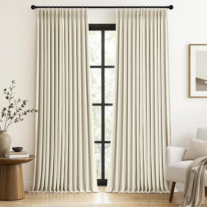 MIULEE Cream Pinch Pleated 100% Blackout Linen Curtains 40x102 Inches | Room by MIULEE
