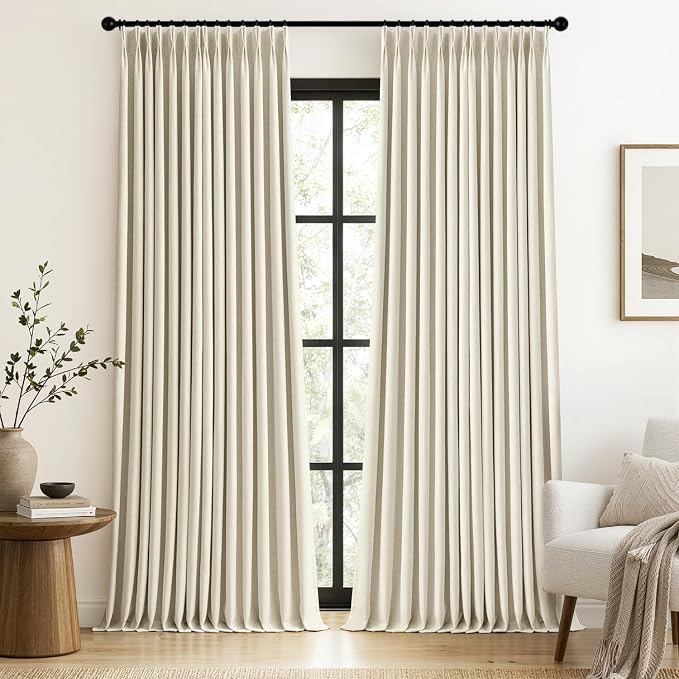 MIULEE Cream Pinch Pleated 100% Blackout Linen Curtains 40x84 Inches | Room by MIULEE