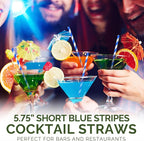 5.75 inch Blue/White Striped Paper Straws & Stirrer Sticks 500 Counts, for Cocktail, Coffee, Bars and Restaurants, Disposable