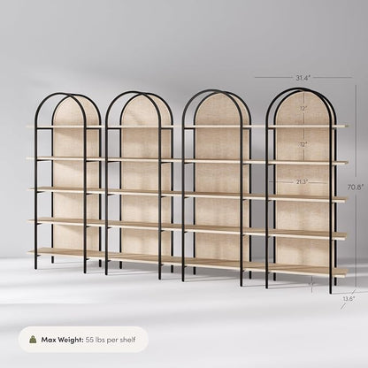 Nathan James Amara Bohemian 5-Shelf Etagere Bookcase, Rattan Open Bookshelf - Image 2