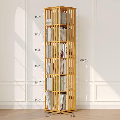 YOWOS Rotating Bookshelf Tower, 360° Display Spinning Bookcase, Bamboo - Image 2