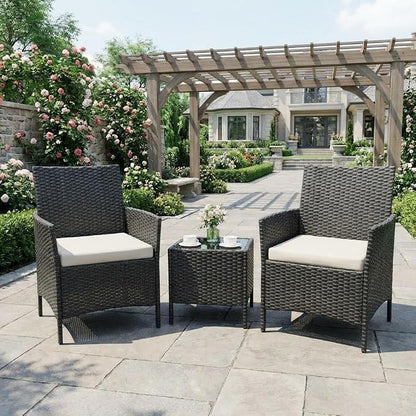 3PCS Outdoor Patio Bistro Set, PE Rattan Wicker Armchairs - Image 3