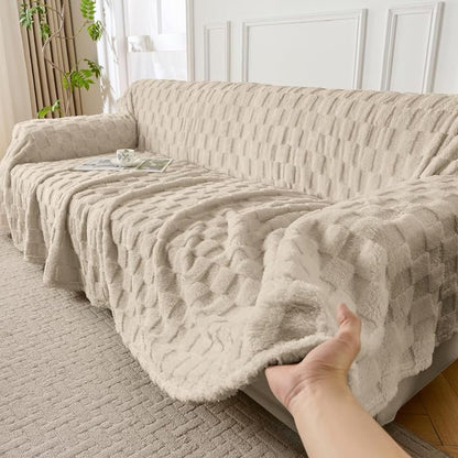 Fuzzy Couch Cover for Sectional Sofa, Non-Slip Caramel Sofa Cover for Dogs - Image 4