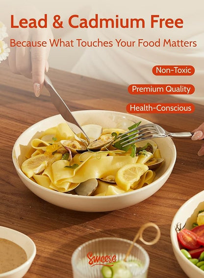 Sweese 22oz Porcelain Salad Serving Bowls Set, Microwave Dishwasher Safe, 7.6 Inch, Beige, 6-Pack