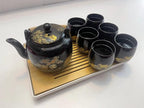 Japanese Tea Set, Black Glazed Tea Set in Gift Box With 1 Teapot, 1 Tea Strainer, 1 Tea Tray and 6 Tea Cups. Ideal Tea Set for Office Home, Asian Tea Sets for Tea Lovers(Country Black)
