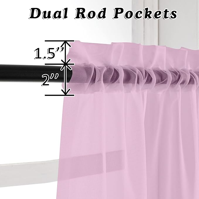 Light Pink Sheer Curtains 108 Inches Long, Light Filtering Semi Transparent - Image 3