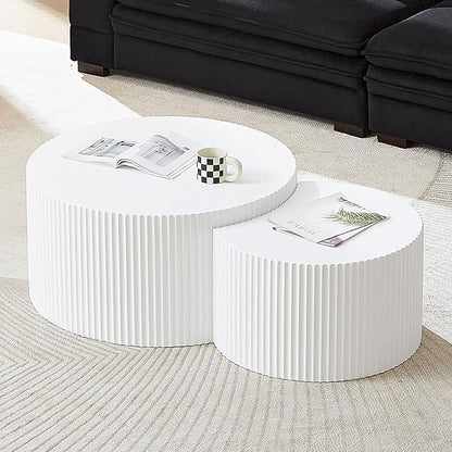 55.12'' White Round Nesting Coffee Table Set of 2, Modern Side End Table - Image 3