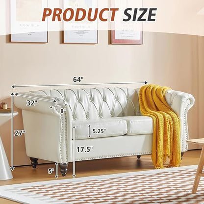 Mid-Century 2 Seater Sofa, Faux Leather Loveseat - Image 2