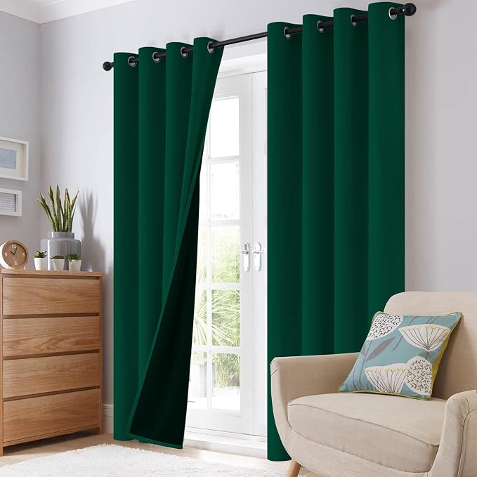 SimpleHome Dark Green 100% Blackout Curtains Room Darkening Living Room 36 | - Image 8