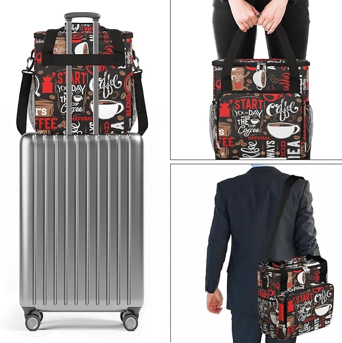 coffee beans cup red Coffee Maker Carring Bag Travel Carrying Storage Tote Bag Compatible with Keurig K-Mini or K-Mini Plus Portable Single Serve Coffee Brewer Case with Pockets for K-cup Pods