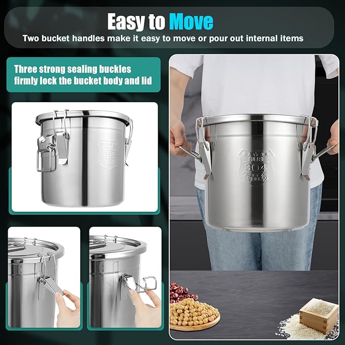 405 OZ Stainless Steel Canister Rice Cereal Grain Storage Containers with Lid Airtight Coffee Bean Storage Milk Flour Sugar Food Storage for Home Bar Restaurant (12L/405 OZ)