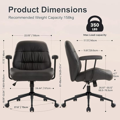 IWMH Leather Office Chair with Removable Armrests，Mid-Back Ergonomic Desk Chair - Image 3