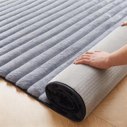Blue Grey Rabbit Striped Plush Rug 2'x6', Fluffy Shaggy Area Rug - Image 5