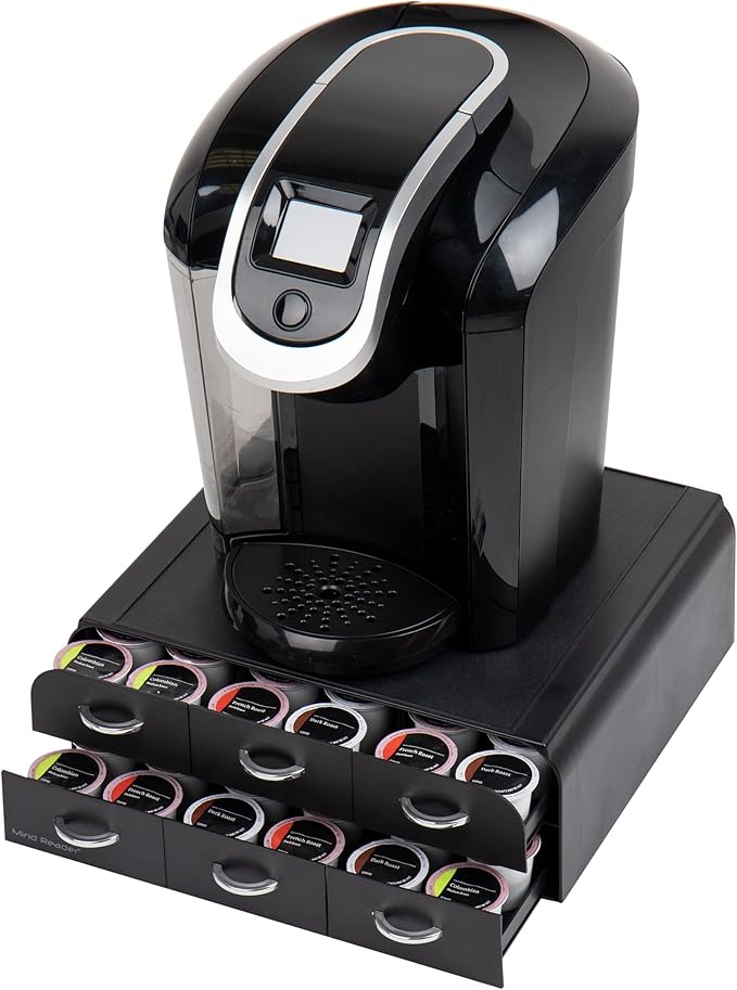 Mind Reader Single Serve Coffee Pod Organizer with 2 Drawers, 72 Pod Capacity, Countertop, 14"L x 12.25"W x 4.75"H, Black