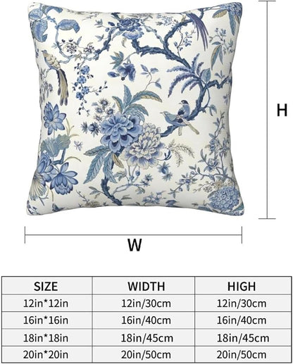 Chinoiserie Blue and White Pillow Covers 18x18 Set of 2, Bird and Flowers Throw - Image 3