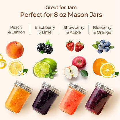 ComSaf Small Mason Jars 8 oz - 12 Pack, Regular Mouth Mason Jar with Lids and Seal Bands, Small Glass Canning Jar for Spice, Jam, Honey, Jelly, Dessert, Shower Wedding Favors, DIY Candles Decor