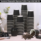 100 4oz Disposable Espresso Cups with Lids Ripple Corrugated Paper Disposable Coffee Cups Cups for Hot Chocolate, Tea, and Cocoa Drinks (Black)