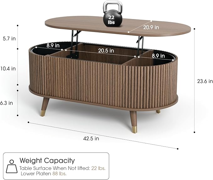 JOINICE 42.5" Oval Lift Top Coffee Table - Image 2