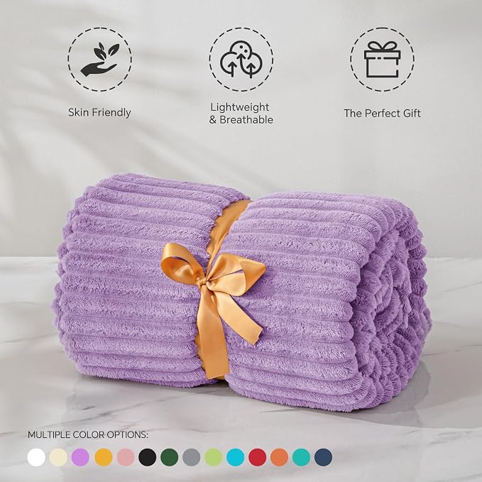 BEDELITE Ribbed Jacquard Lavender Fleece Twin Blanket - Image 3