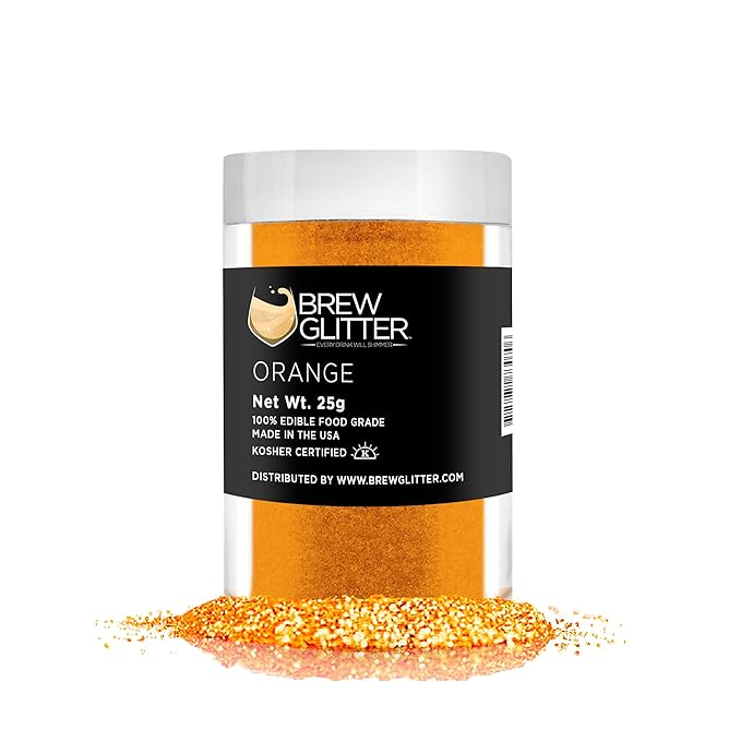 Orange BREW GLITTER Edible Glitter For Drinks, Cocktails, Beer, Garnish Glitter & Beverages | KOSHER & HALAL Certified | 100% Edible & Food Grade | Vegan, Gluten, Nut Free (25g, Orange)