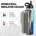 Insulated Water Bottle 40oz with Straw/Spout Lids, Stainless Steel Water Bottles Keep Cold 24h&Hot 12h, Metal Water Bottle with Straw that Fits in Cup Holder, Water Bottle Leak-proof,BPA Free