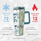 RainCaper 18/8 Stainless Steel Insulated Water Tumbler with Straw | 30oz, BPA-Free, Double Wall for Hot & Cold | Travel-Friendly, Cup Holder Ready (William Morris Morris Golden Lily)