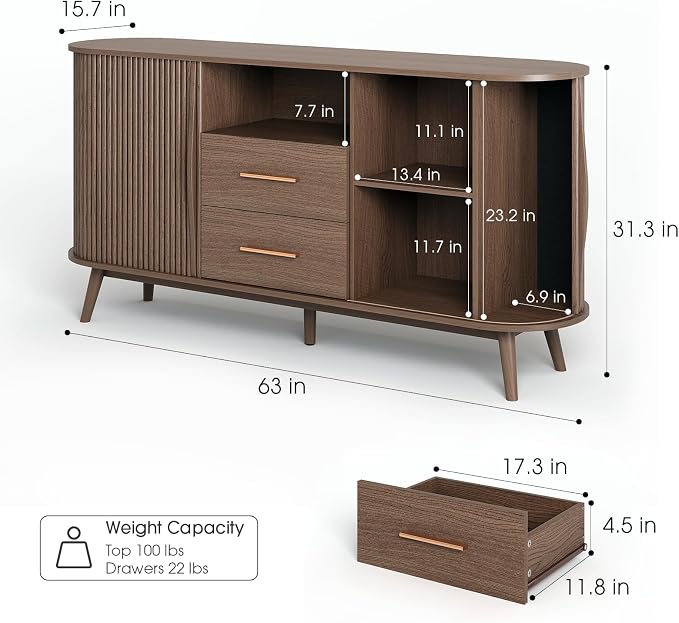 Jiansu furni, Walnut Mid-Century Modern Coffee Bar Station - Image 2