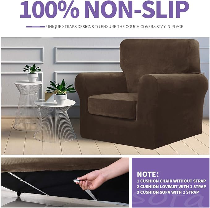 ZNSAYOTX Luxury Velvet Couch Cover 4 Piece Stretch Sofa Covers - Image 5