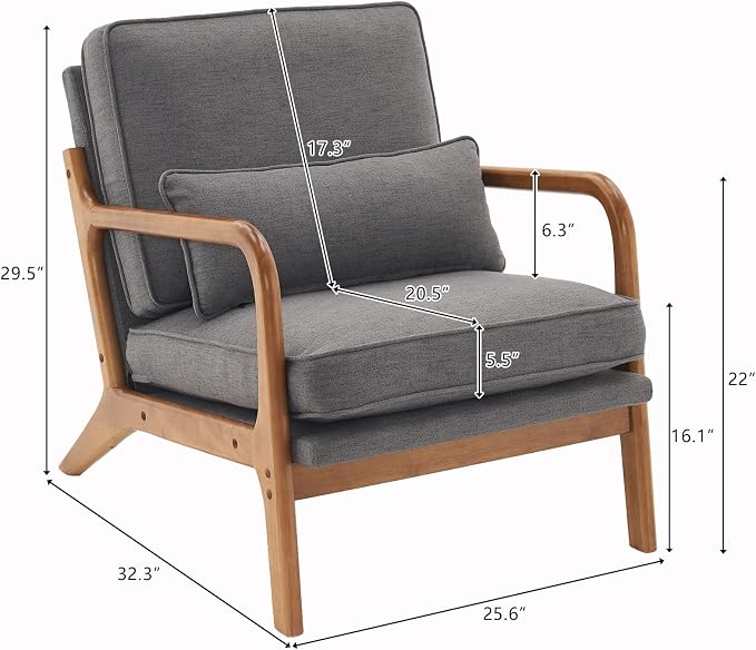 VINGLI Cozy Living Room Chairs, Linen Dark Gray Accent Chairs Set of 2 - Image 2