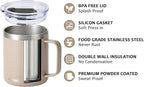 SUNWILL Travel Coffee Mug Set of 2, Insulated Tumbler with Lid, 14oz Stainless Steel Cup with Handle for Camping, Office, Home, Powder Coated Cream & Taupe