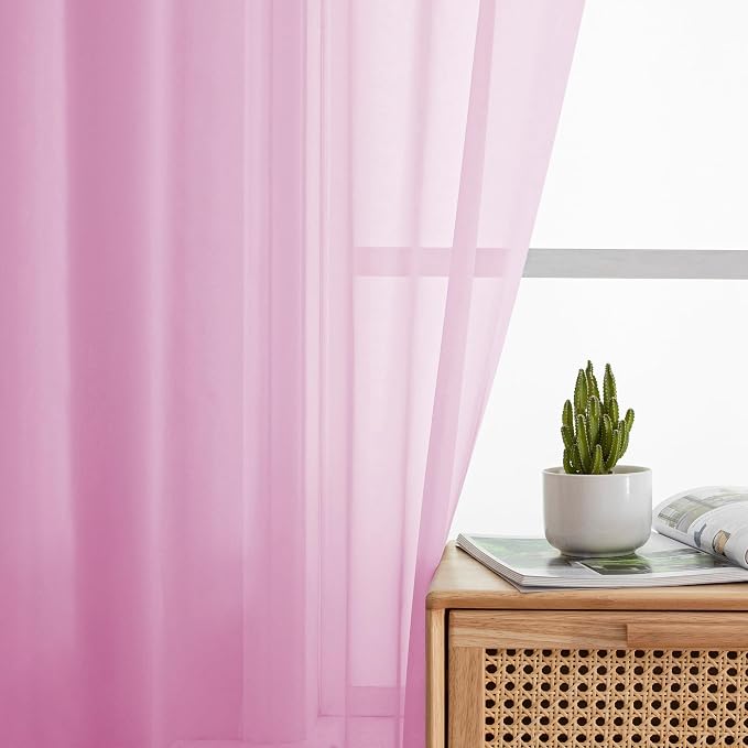 Simplebrand Pink Short Sheer Curtains 45 Inch Length - Image 5